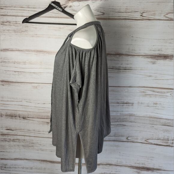 Deletta Gray with gold shimmer cold shoulder flowy top sz XS/S - Picture 4 of 7